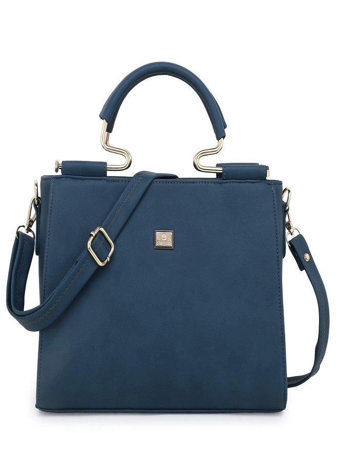 EVEDA PU Synthetic Leather Stylish Fancy Top Handle Daytrip Crossbody Handheld Handbag For Women (Blue) - Image 2